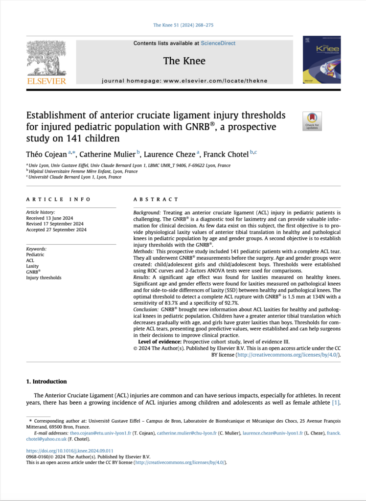 cojean Study 2024, Pediatric ACL Injuries